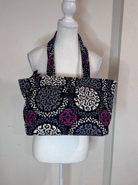 Vera Bradley Canterbury Tote Bag Retired Print Black Pink Quilted Shoulder Purse